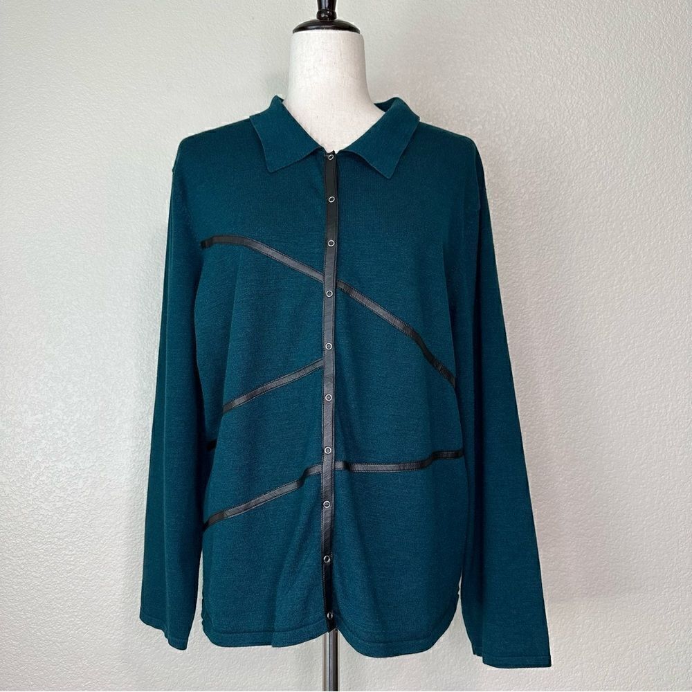 JM Collection Silk Blend Teal Snap Button Front Shacket Jacket